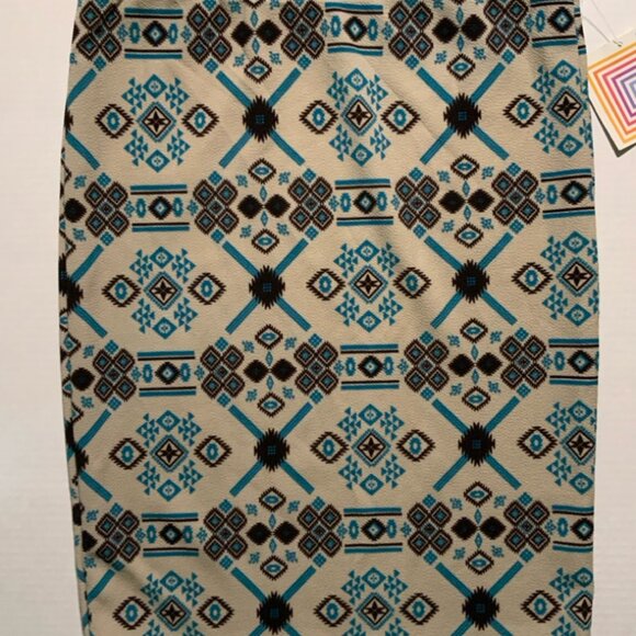 NWT‎ LuLaRoe Small Cassie Pencil Skirt Geometric Tan Black Teal (I) - Picture 2 of 4